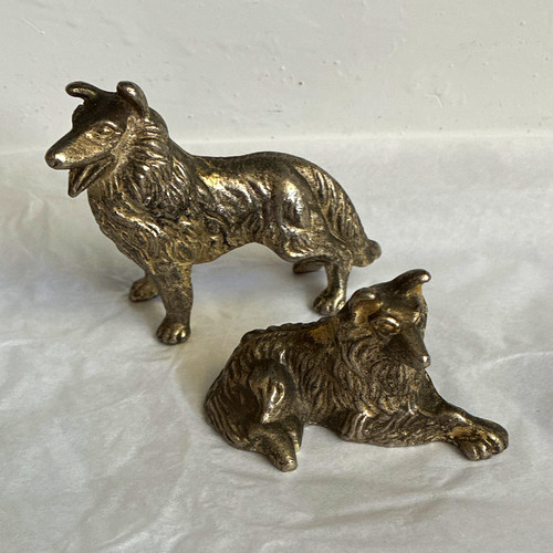 Small metal collie dog - 2x,
