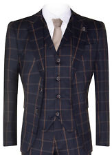 Mens Navy Blue Check 3 Piece
