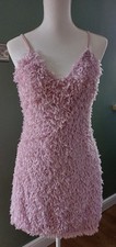 New CIDER Pink FLUFFY FEATHER Strappy MINI DRESS M 10 12 Club Cruise Races Party
