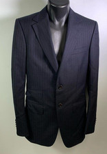 GUCCI Blue/Navy Pin Stripe Long Sleeve Button Wool Suit Jacket Men  Size 7 - 46R