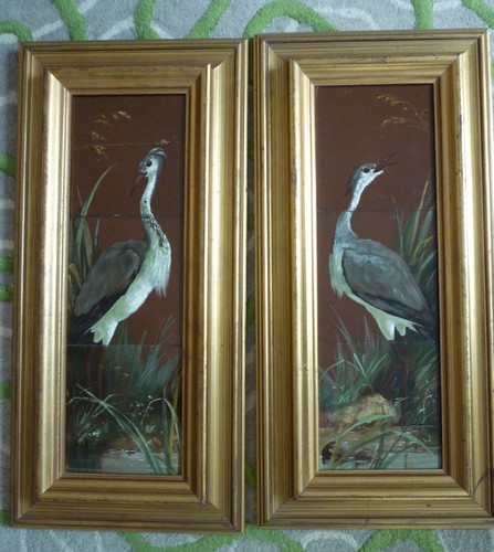 Antique hand painted heron - antique,