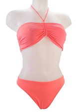 Ocean Club Bikini Swimsuit 2 Piece Coral Pink Halter Top Hipster Bottom UK 14