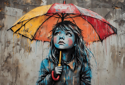 Banksy style umbrella girl - banksy,