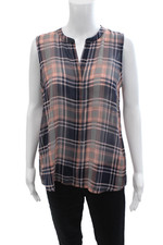 Loft Womens Textured Sleeveless Button Plaid Print Tank Top Multi Size M