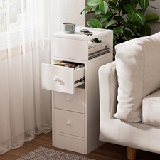 Narrow Bedside Table 3Drawers Wood Side Cabinet w/Charging Station for Bedroom🌟