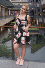 Vintage Union Jack UK Flag Patch Print Sleeveless Skater Dress Celebration Party