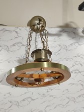 Mcm Wagon Wheel Brass Chandelier Hanging Swag Light Fixture Western Vtg Rare