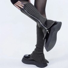 Knit Leg Warmers Knee High Winter Thermal Boot Socks 1 Pairs Women Ribbed