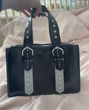 Zara Black Faux Leather Handbag With Silver Studs