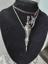 Gothic Medieval Steampunk Dragon / Bat Wing Glass Vial Necklace boxed beautiful