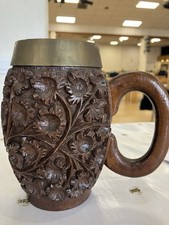 Bavarian / Black Forest Vintage Carved Wooden Beer Mug Tankard