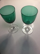 2 x Vintage Green Bowl Wine Glasses. Brought back from Sweden in 1961