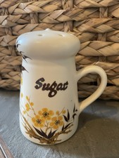 Vintage 1970s Floral Handpainted White Ceramic Sugar Shaker Fontmell Potteries
