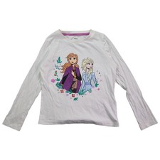 M&S Girls T-Shirt Frozen Size 5 - 6 Years White Solid Long Sleeve Crew Neck