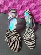 Karen Millen Women's Zebra Skin Leather Print Sandal Shoe Black&White EU37,UK 4