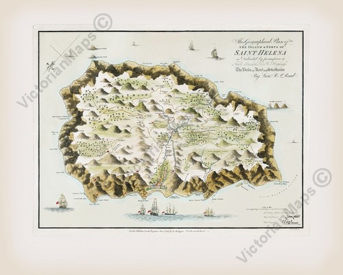 Antique map helena island - helena,