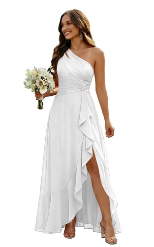 One shoulder ruched - shoulder, hi-lo