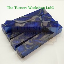 WOOD-TURNING - 5 x Acrylic Pen Blanks Teal Silver