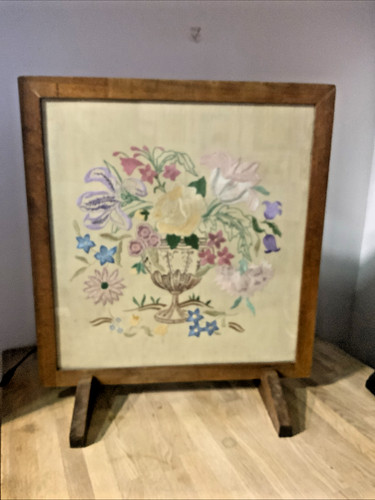 Vintage fire screen oak - screen,