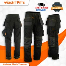 Men Cargo Work Trousers Black Holster Heavy Duty Multi & Knee Pad Pockets -WWAPB