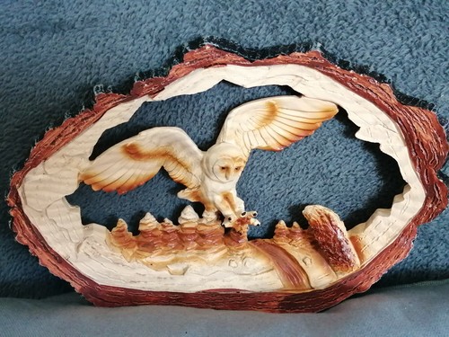 Wood effect resin owl - resin,