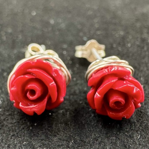 Red rose earrings british - rose,