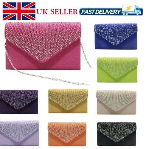 Women satin diamante clutch - diamante,
