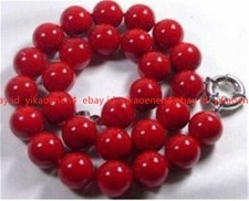Charming 10mm Natural Red Sea Coral Gemstone Round Beads Necklace 18" 