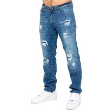 Enzo Mens Ripped Jeans Straight Leg Stretch Denim Distressed Trouser Pants