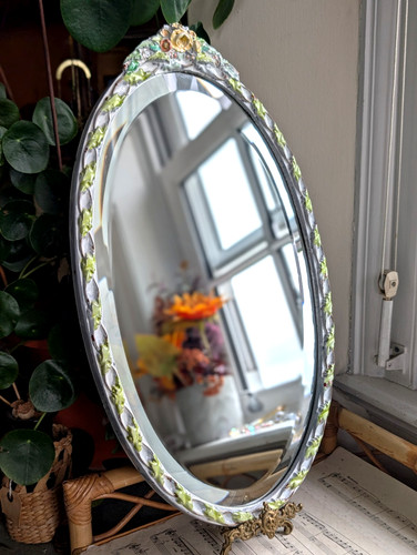 Vintage oval floral mirror - oval,