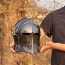 Medieval Black Barbuta Helmet