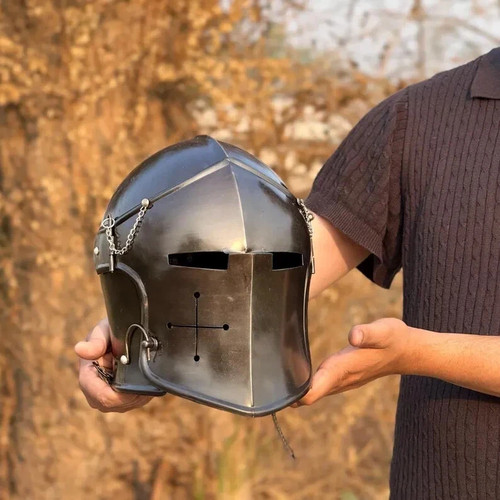 Medieval black barbuta helmet - black,
