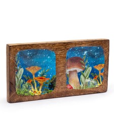 Double Mushroom Design Mango Wood Tray - Midnight - Handmade Fair Trade in India