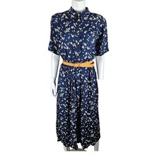 Mandy Marsh Tea Dress Size 16 Vintage Navy Blue 1980s 90s