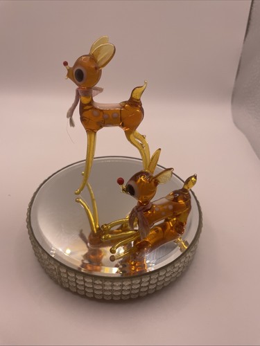 Two vintage glass deer and - two,