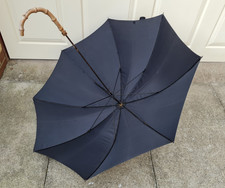 Vintage Large Gentleman's Black Umbrella Whangee Bamboo Handle Rolled Gold Cuff