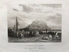 1836 Antique Print; St Michael's Mount, Cornwall after Stanfield