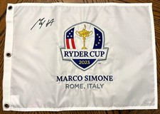 MAX HOMA AUTOGRAPHED 2023 RYDER CUP PIN FLAG W/ UDA UPPER DECK AUTHENTICATED COA