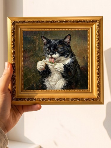 Rolling ginger cat - rolling, framed