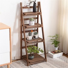 Retro 4 Tier Wooden Ladder Bookcase Folding Book Shelf Plant Stand Storage Rack