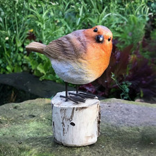 Robin on log figurine home or