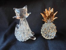 Two Glass Ornaments similar to Swarovski. - Cat and Pineapple