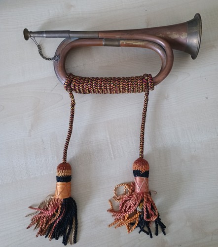 Antique copper and brass bugle - and,