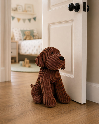 Brown corduroy dog door stop - corduroy,