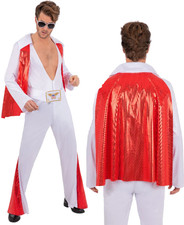 Elvis White Jumpsuit Mens 50s Rock & Roll Celebrity Fancy Dress Costume