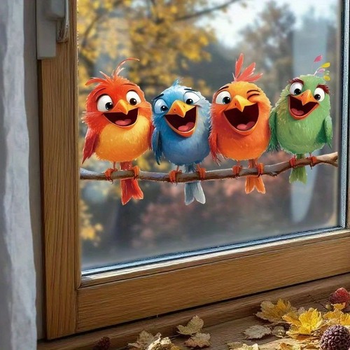 Four pet birds window - four,