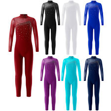 Girls Mock Neck Sparkly Long Sleeve Skating Unitard Catsuit Gymnastics Jumpsuit