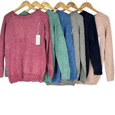 New Womens Crew Neck Soft Chenille Ladies Pullover Jumper Sweater ONE SIZE