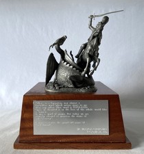 Pewter Figure Model St George & The Dragon on Wooden Base Large 2.5kg+