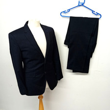 TM LEWIN MEN'S SUIT Dark Blue/Black Size 36S Two Piece 100% wool Cloth